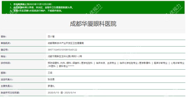 成都华厦眼科医院卫健委信息