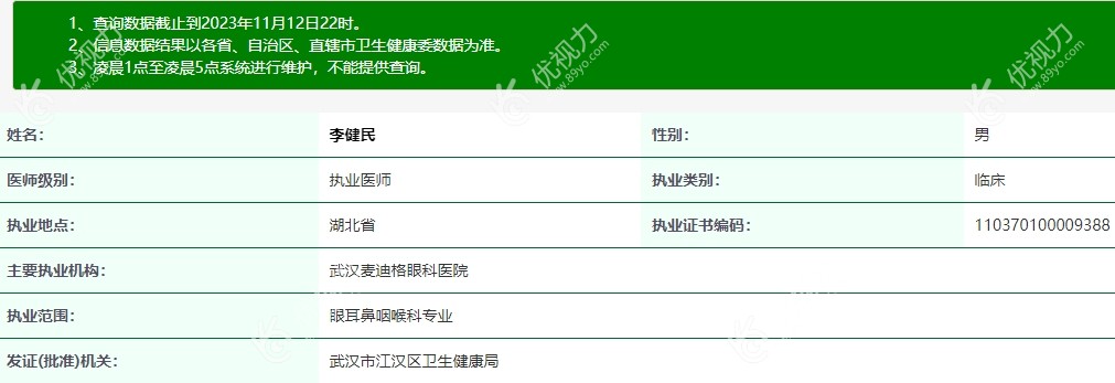 武汉麦迪格眼科医院屈光中心李健民医生简介