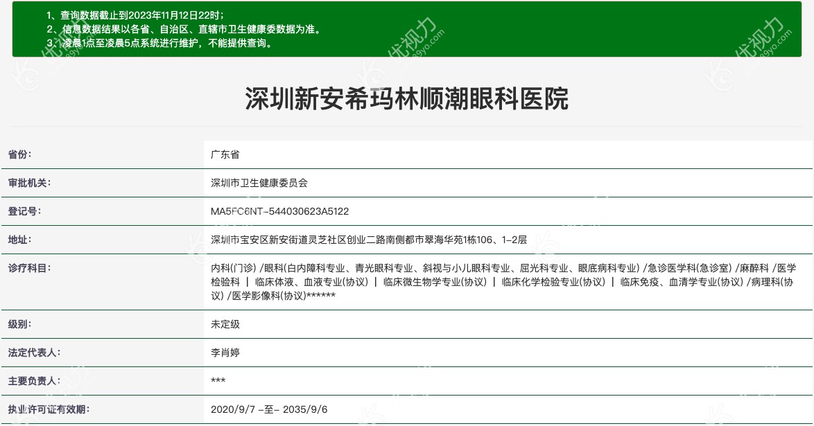 深圳新安希玛林顺潮眼科医院资质正规