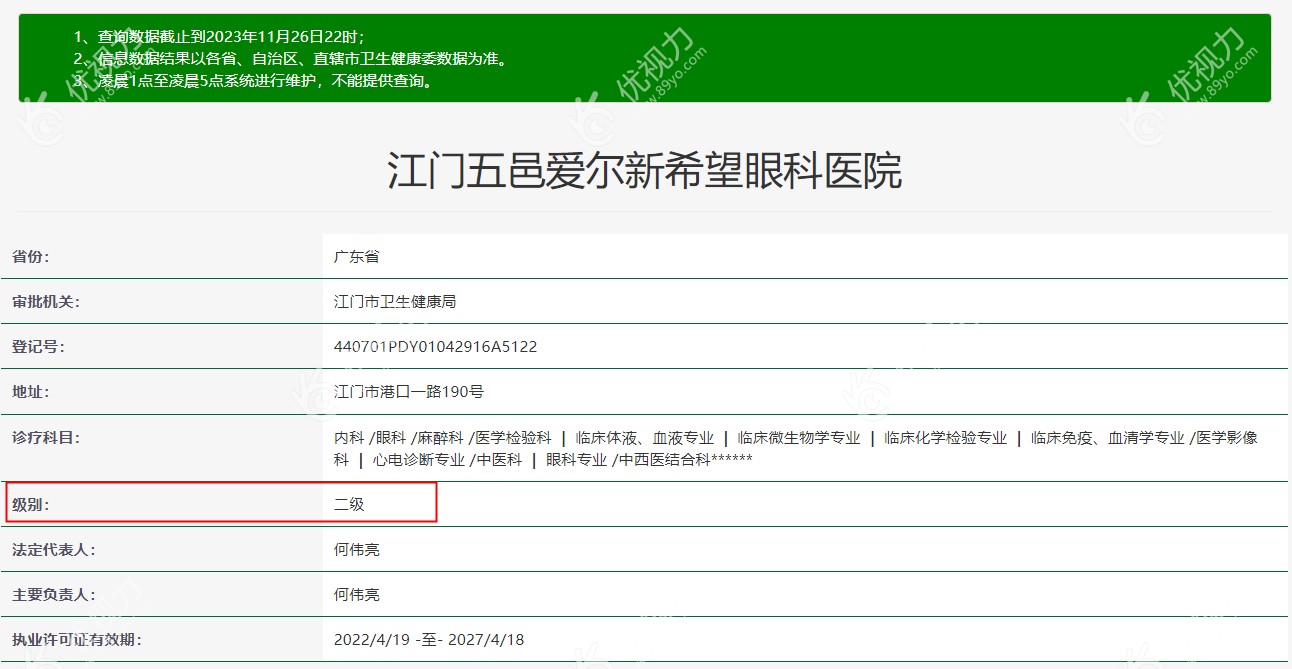 江门爱尔新希望眼科医院资质