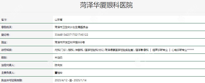 菏泽华厦眼科医院资质正规