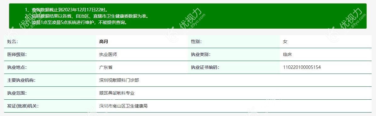 深圳视献眼科高月医生简介