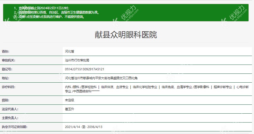 献县众明眼科医院资质www.89yo.com