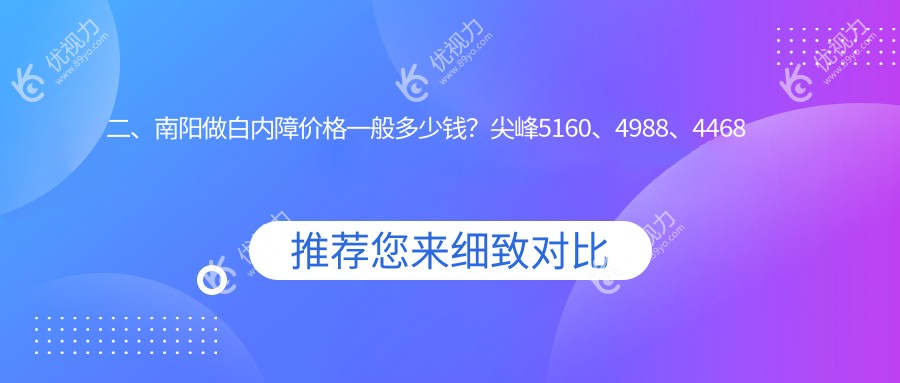 二、南阳做白内障价格一般多少钱？尖峰5160、4988、4468